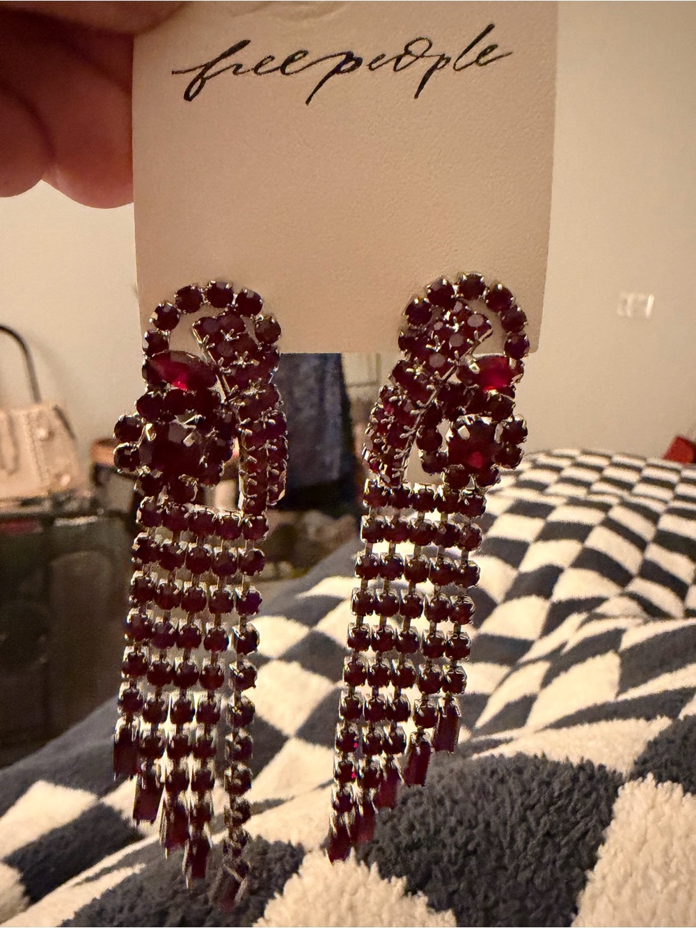 Free People Garnet Crystal Cascading Chandelier Earrings